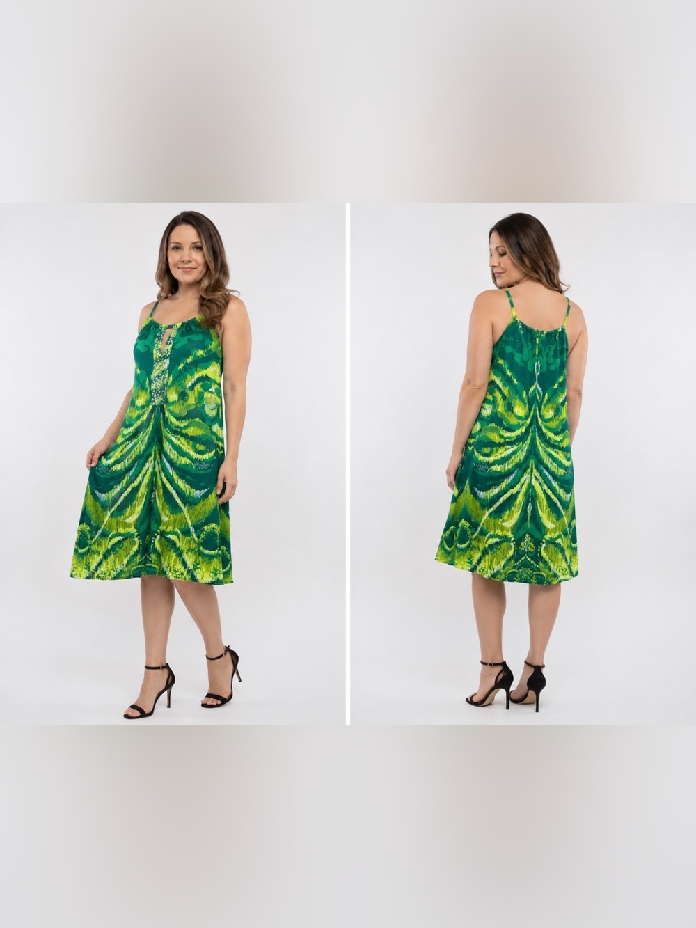INC International Concepts Green and Yellow Tie-Dye Midi Dress - Picture 2 of 7